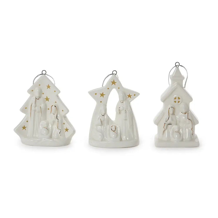 Light up Manger Ornament with Golden Accents