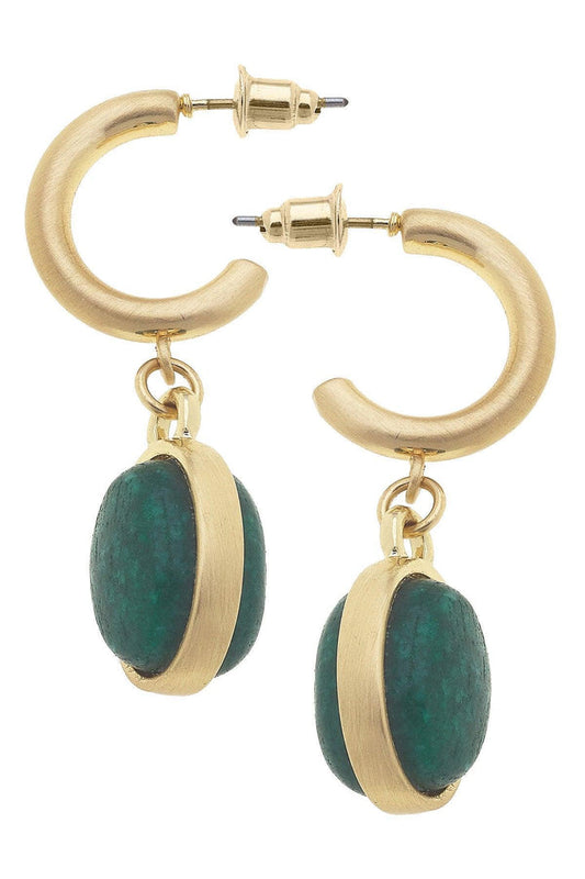 Caroline Gemstone Drop Hoop Earrings in Emerald Dyed Jade