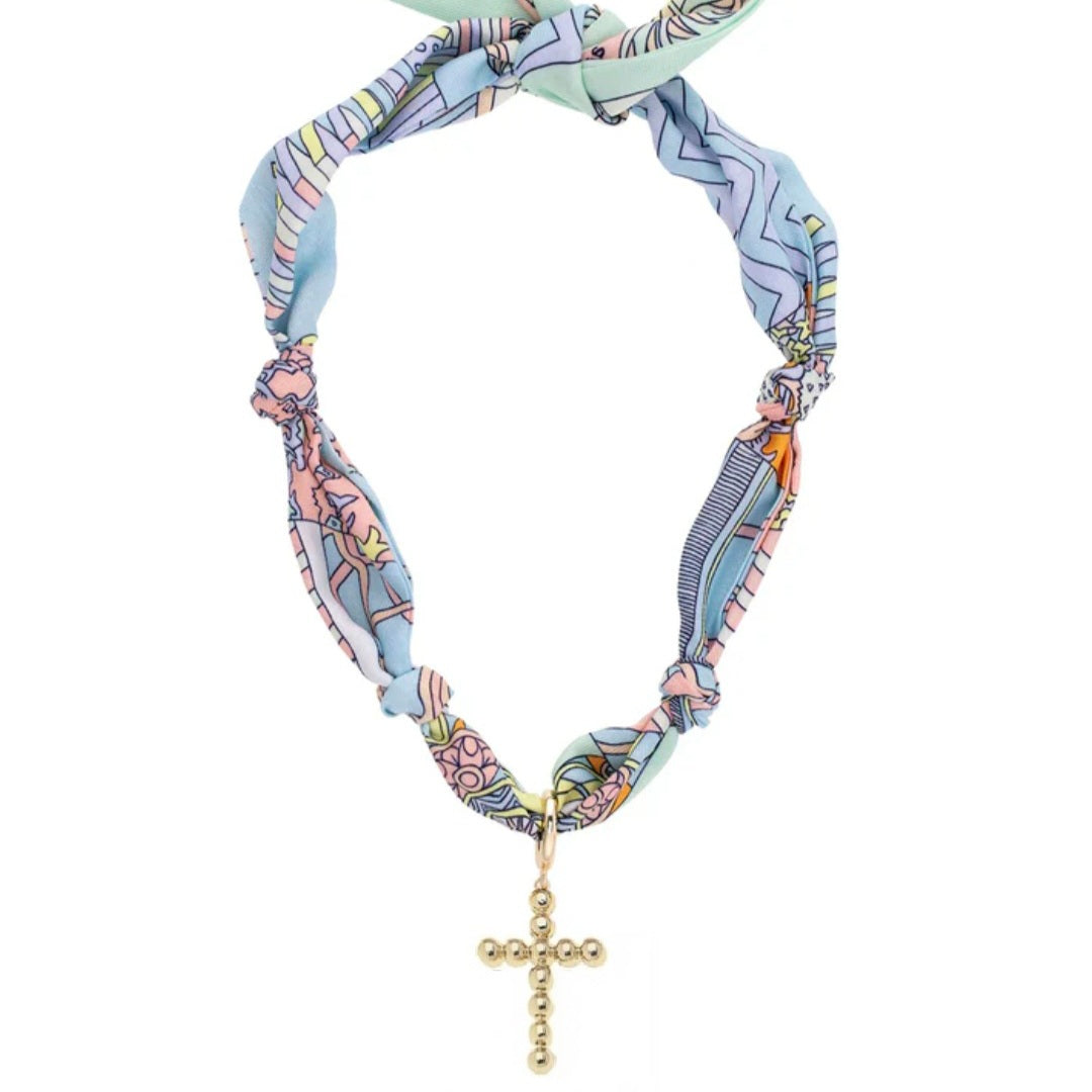 Louisa Beaded Cross Scarf Necklace in Pastel Multi