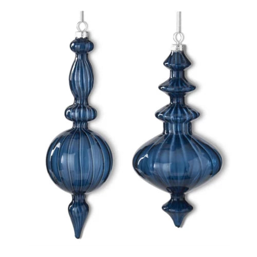 Assorted Dark Blue Finial Glass Ornaments