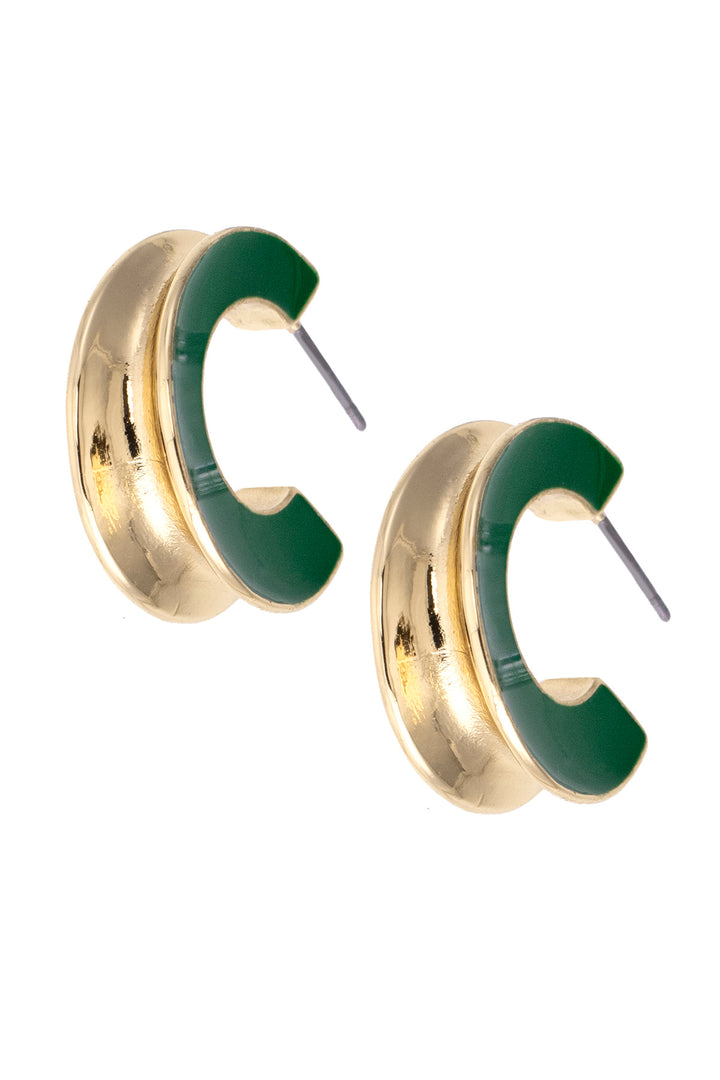 Noel Sculpted Enamel Hoop Earrings in Green