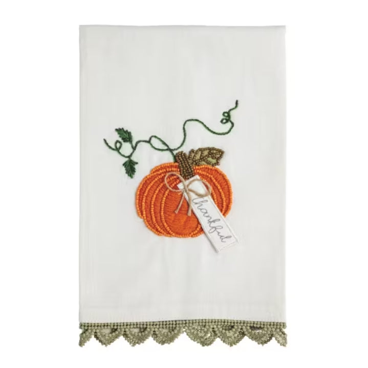 Single Pumpkin Bead Embroidered Towel