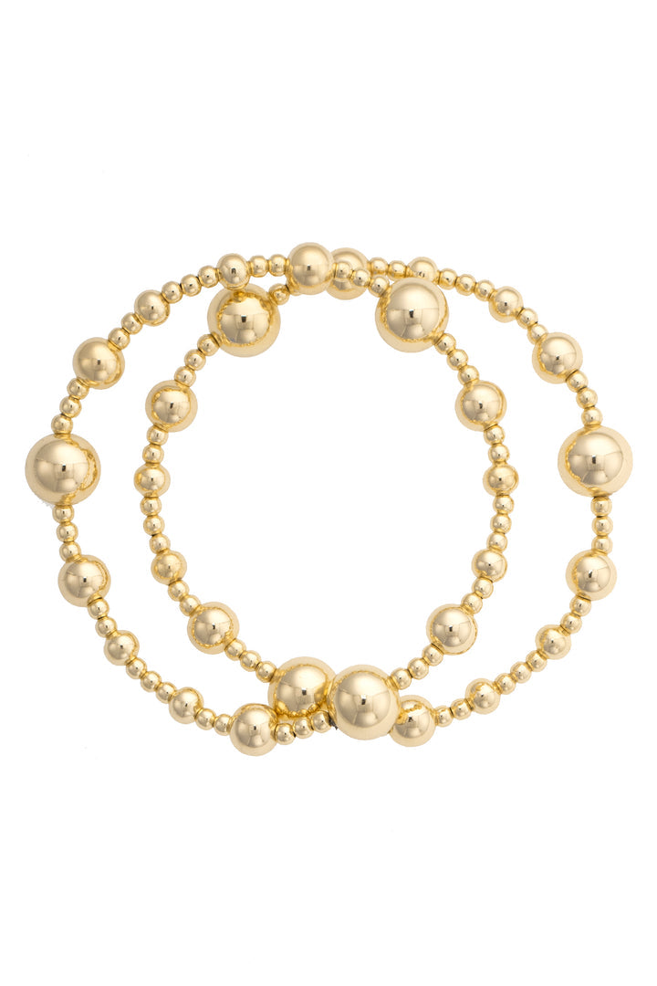 Marissa Ball Bead Bracelet Set of 2 in Shiny Gold
