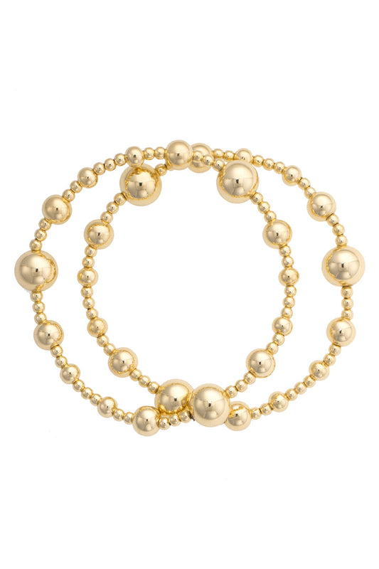 Marissa Ball Bead Bracelet Set of 2 in Shiny Gold