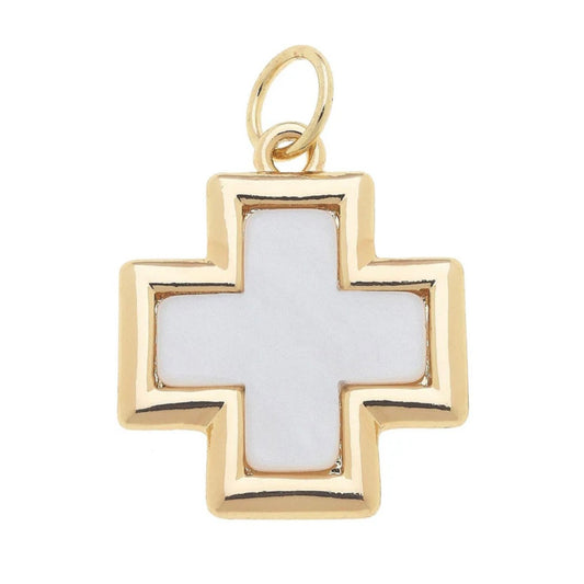 Cross Outline Charm in Mother of Pearl