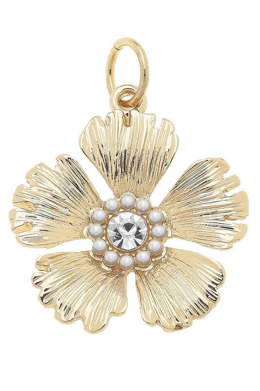 Rhinestone Flower Charm in Shiny Gold