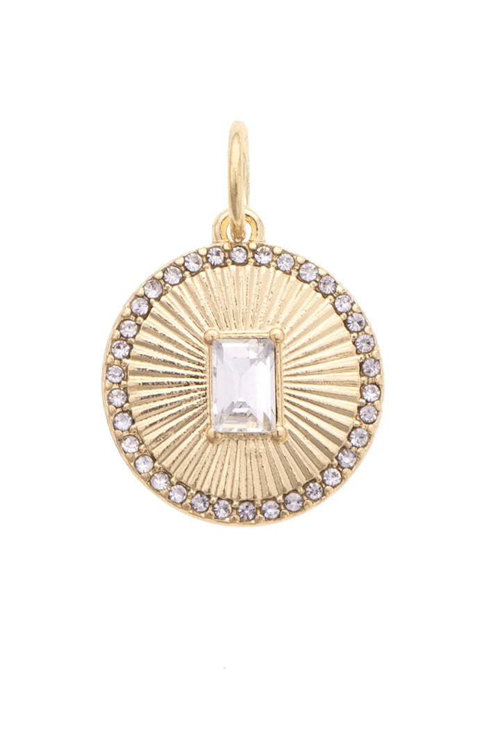 Rhinestone Coin Charm in Shiny Gold
