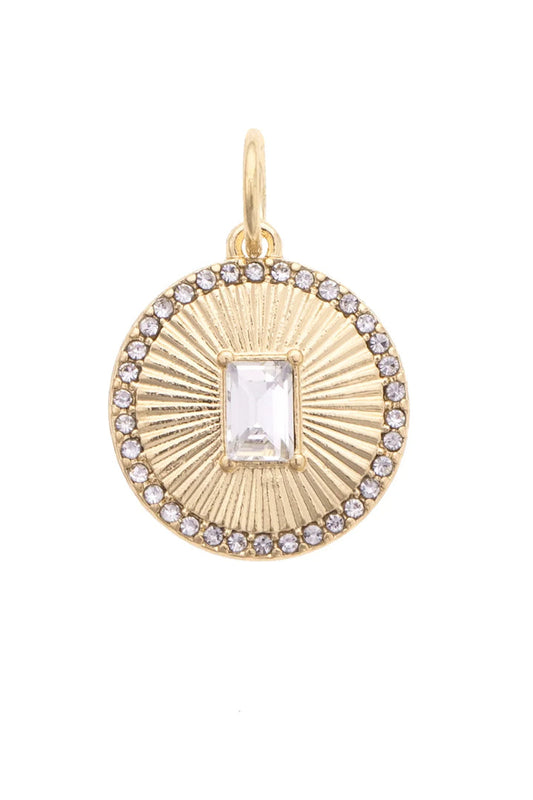 Rhinestone Coin Charm in Shiny Gold