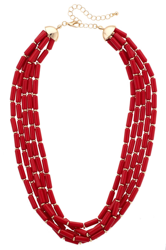 Santorini Multi-Strand Beaded Necklace in Red