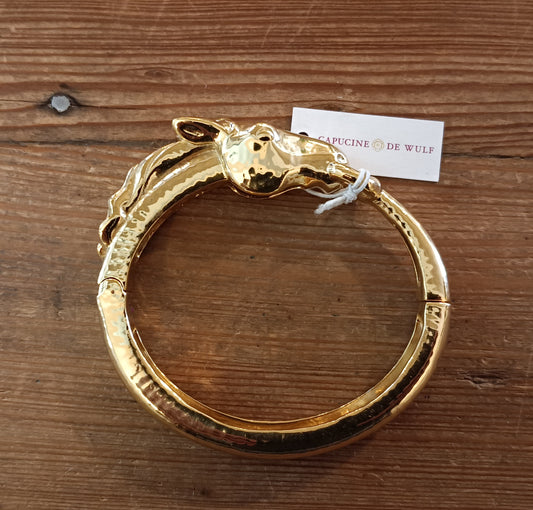 Equestrian Horse head Hinged Bangle Gold