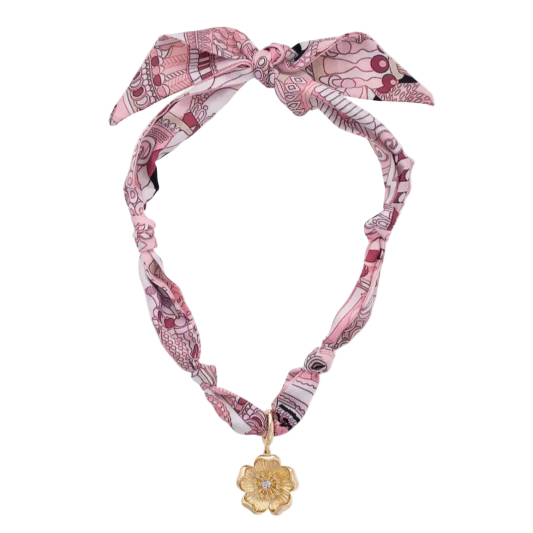 Allegra Blossom Scarf Necklace in Light Pink & White