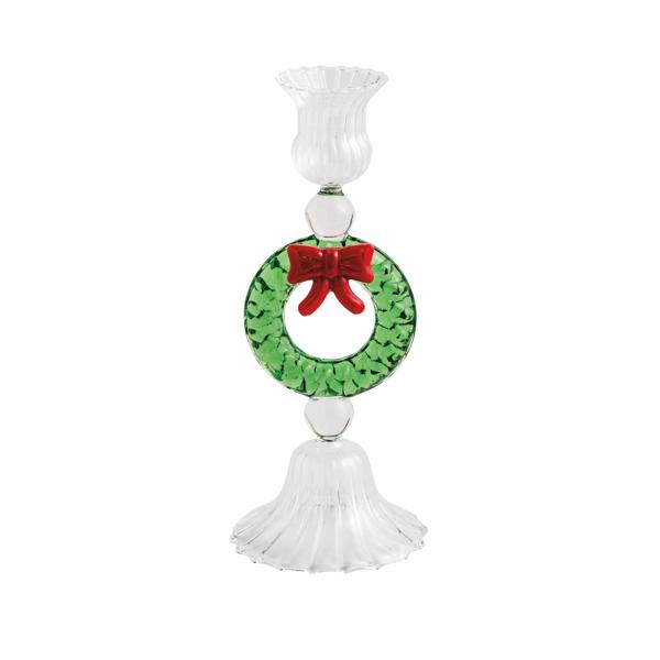 Wreath Xmas Glass Taper Holder