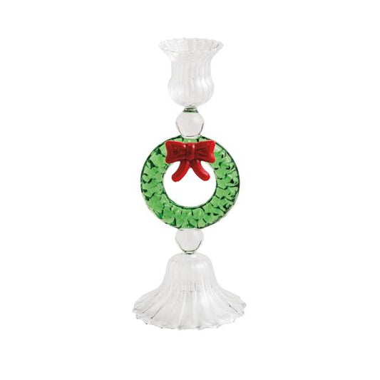 Wreath Xmas Glass Taper Holder