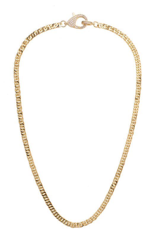 Maggie Pave Carabiner Charm Necklace Base in Shiny Gold