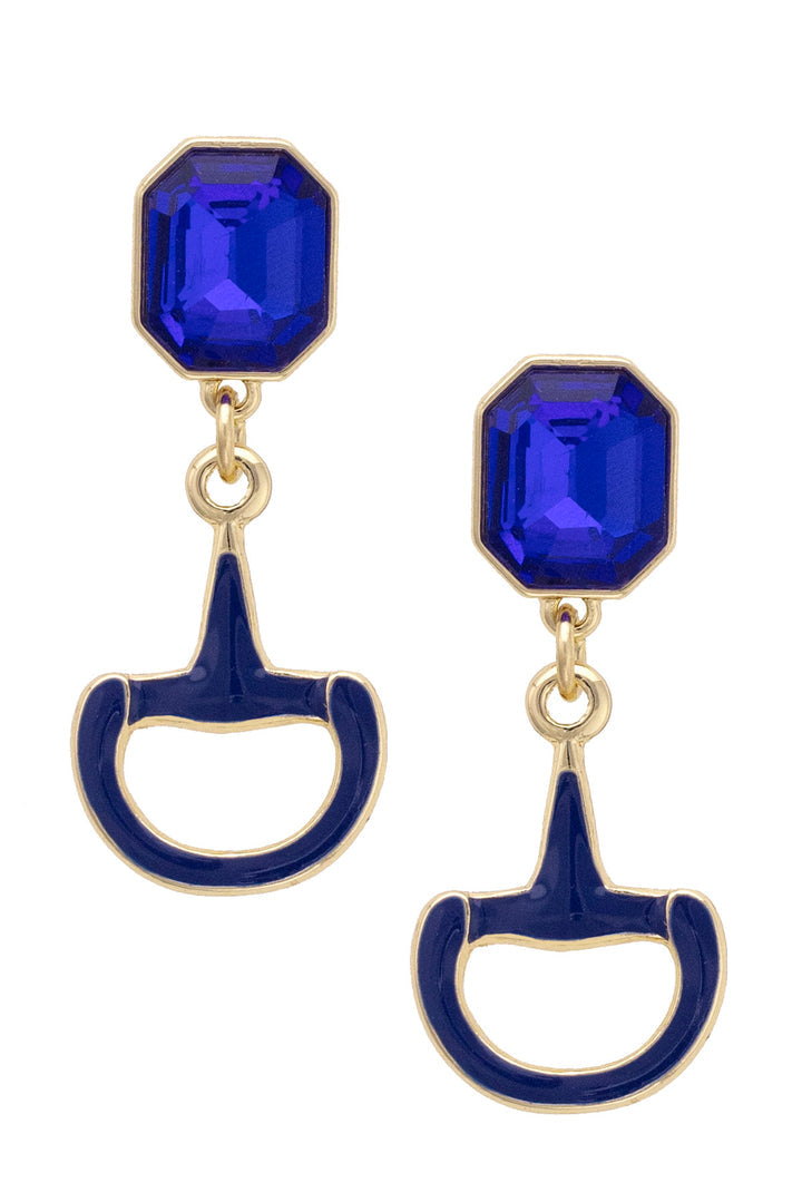 Eclipse Rhinestone Enamel Horsebit Earrings in Blue