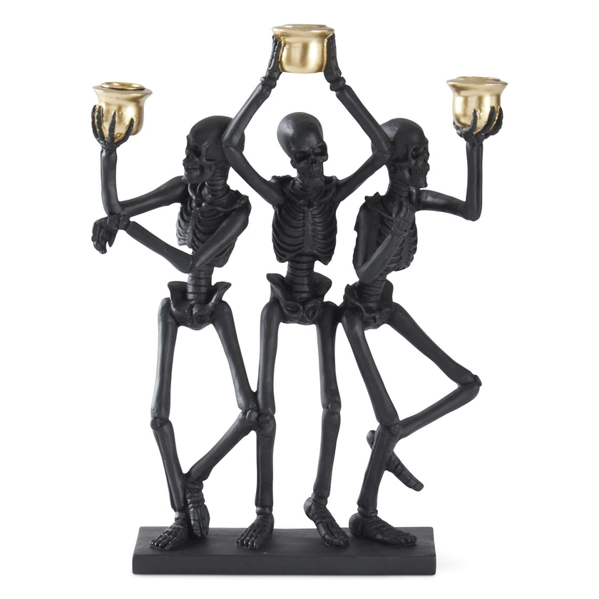 Black Resin Skeleton 3 Taper Candleholder