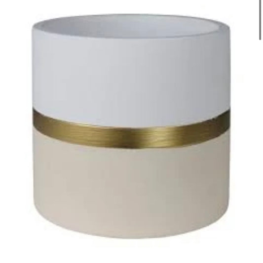 White and Gold Cement Flower Pot Lg