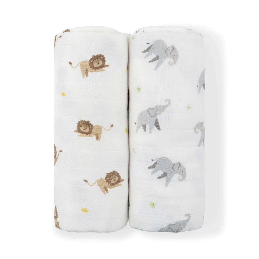 Lion & Elephant Swaddle Set