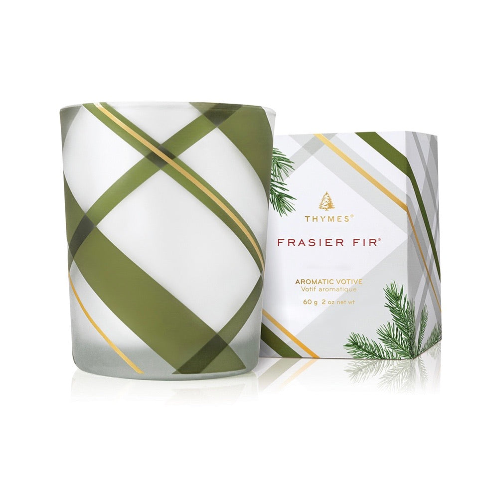 Frasier Fir Medium Frosted Plaid Candle 10 oz.