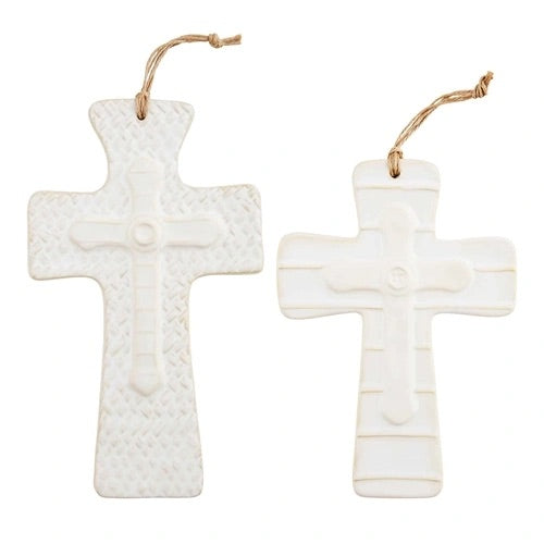 White Stoneware Cross Ornament