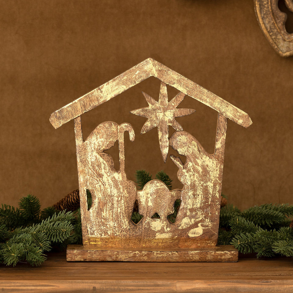 Wood and Gold Nativity Sitter