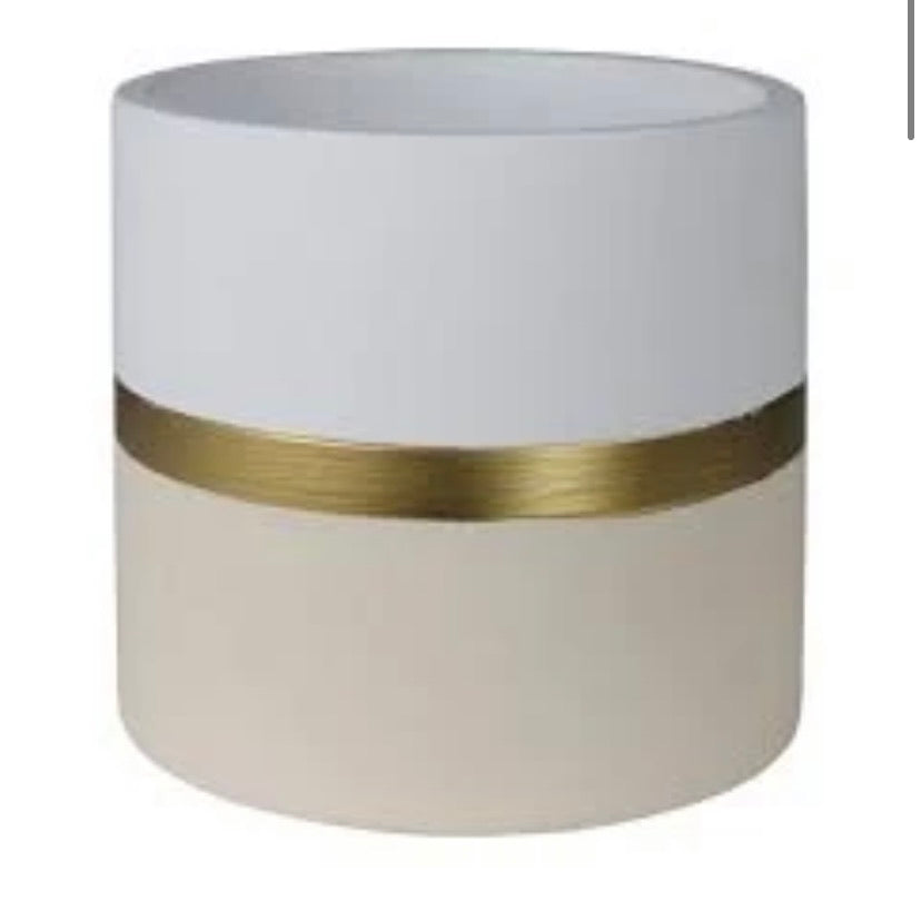 White and Gold Cement Flower Pot Sm