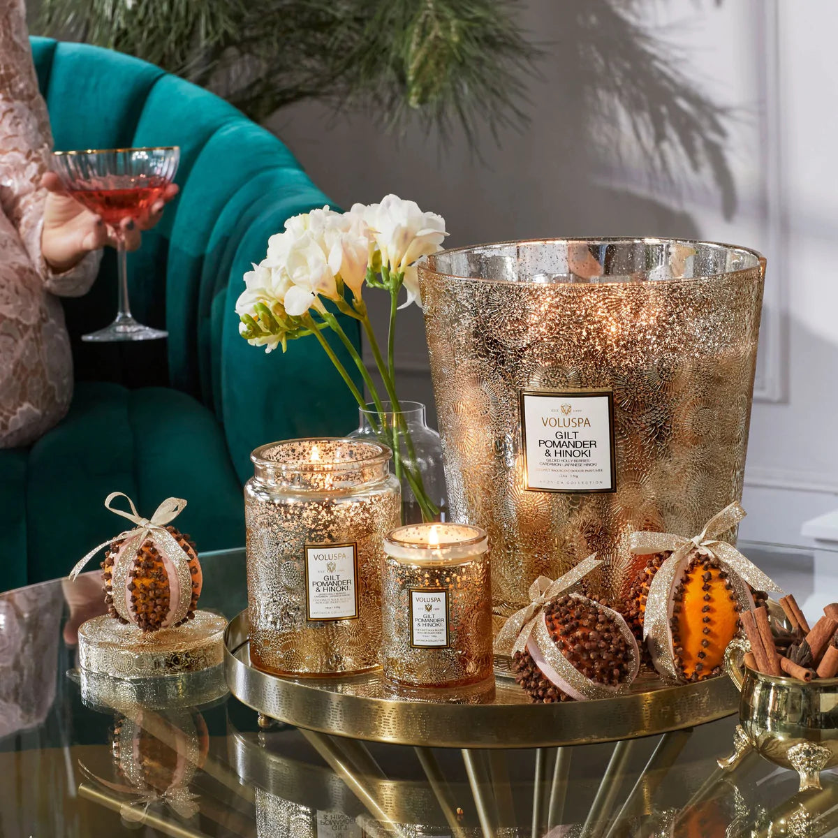 Gilt Pomander & Hinoki Large Jar Candle