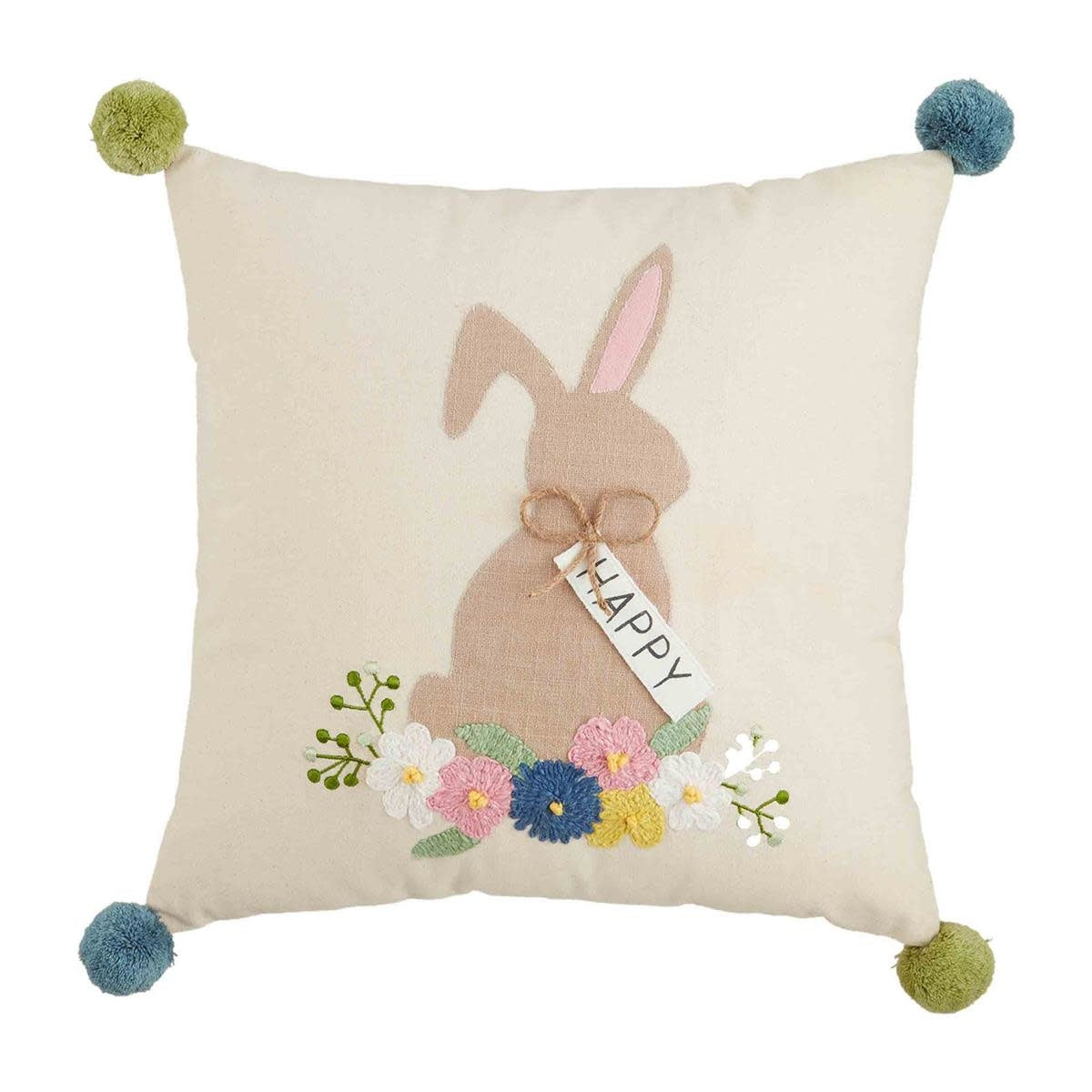 Happy Bunny Embroidered Easter Pillow